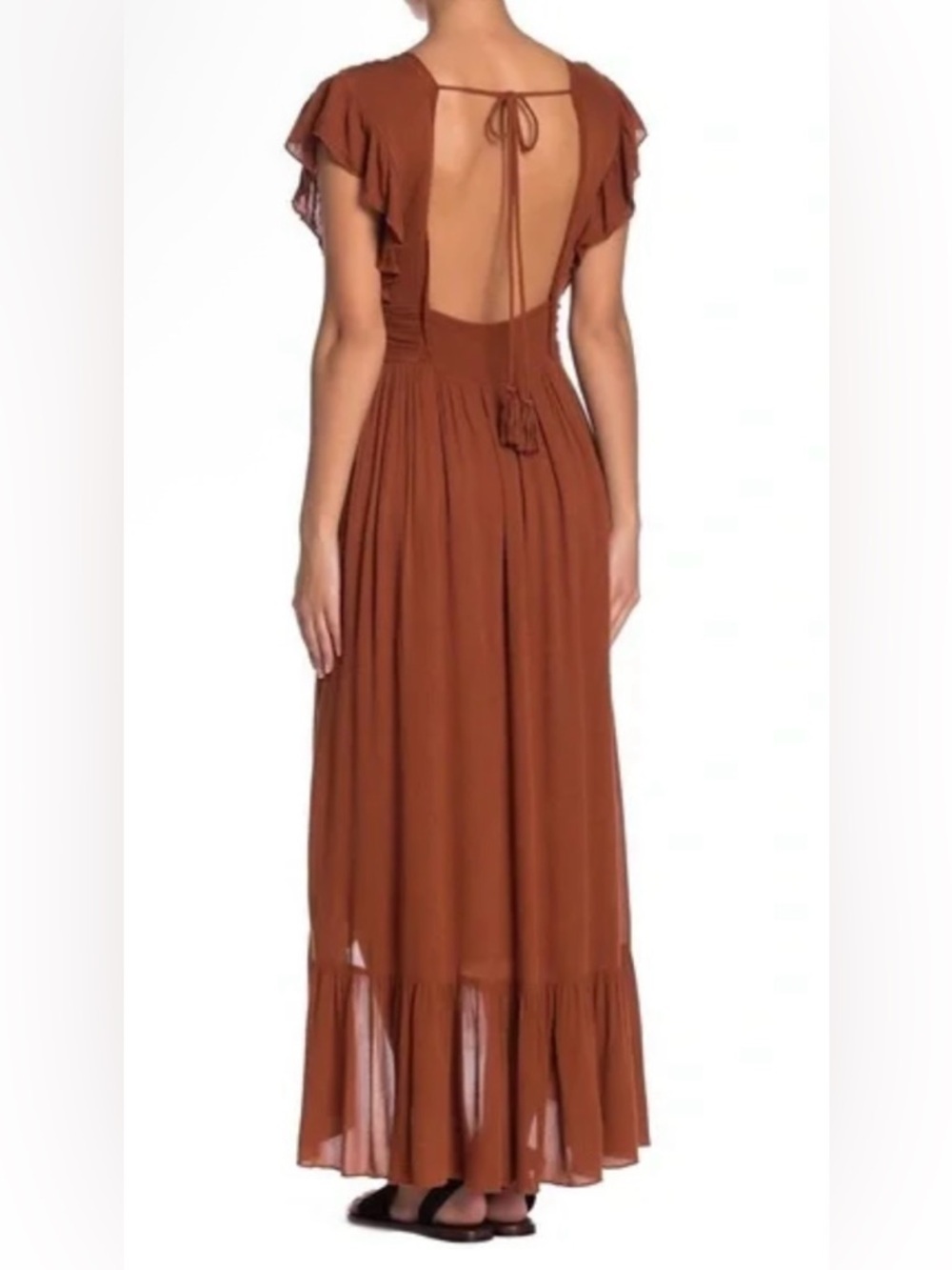 Free People Rust Ruffle High-Low Open Back Dress - Size S - Picture 3 of 7